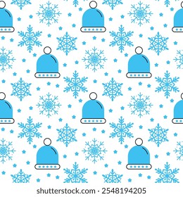 Christmas Seamless Pattern with Sparkling Stars, snowflakes, Christmas ornaments. Minimalist geometric festive gold on red Christmas, New Year, winter holidays background with linear icons.