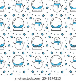 Christmas Seamless Pattern with Sparkling Stars, snowflakes, Christmas ornaments. Minimalist geometric festive gold on red Christmas, New Year, winter holidays background with linear icons.