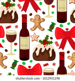 Christmas seamless pattern with spruce branches holly berries and stars vector illustration winter holiday xmas wrapping paper. Season festive fabric ornament.