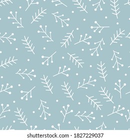 Christmas seamless pattern with spruce and fir branch with berry for holiday wrapper paper. Xmas Winter holiday season Vector illustration for festive card