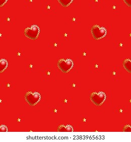 Christmas seamless pattern with star in flat and 3d style 2024 new year on red   background