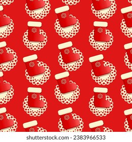 Christmas seamless pattern with star in flat and 3d style 2024 new year on red   background