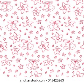 Christmas seamless pattern with stars and bells