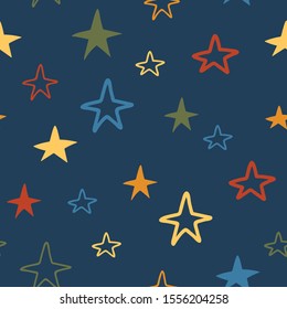 Christmas seamless pattern with stars. Seamless pattern for cards, wrapping papers, posters. Creative hand drawn pattern for winter holidays. Seamless texture for Christmas design