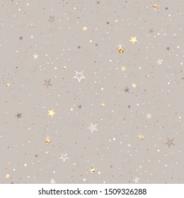 La Navidad es perfecta con estrellas y colores amarillo confetti, dorado, beige y marrón. Ilustración vectorial de festividad para papel de envoltura, textil o papel tapiz.