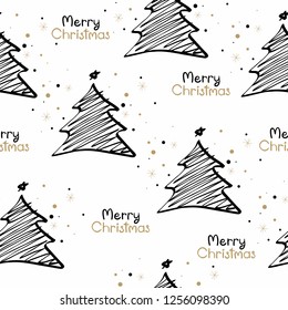 Christmas seamless pattern with stars and firs.