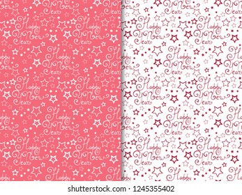 Christmas seamless pattern with stars and handwritten happy new year