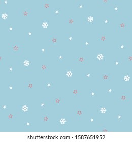 Christmas seamless pattern with stars and snowflakes on blue background. Vector illustration. New Year pattern. For web, wallpaper, wrapping paper, scrapbooking, for printing on textile, cups, package