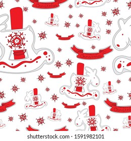 Christmas seamless pattern. Stock Vector illustration with red/black deers, isolated on white background. Design for holidays, greeting cards, wrapping paper, textile.