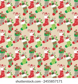 Christmas seamless pattern with stocking pattern