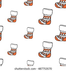 Christmas seamless pattern with christmas stocking. Beautiful vector background for decoration xmas designs. Cute minimalistic art elements on white backdrop.