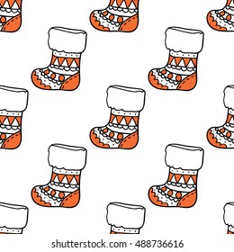 Christmas seamless pattern with christmas stocking. Beautiful vector background for decoration xmas designs. Cute minimalistic art elements on white backdrop.