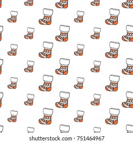 Christmas seamless pattern with christmas stocking. Beautiful vector background for decoration xmas designs. Cute minimalistic art elements on white backdrop.