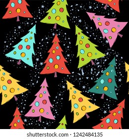 Christmas seamless pattern with stylized cartoon Christmas trees. Winter.
For packaging, wrappers, holidays, fabrics and light industry. Vector image.