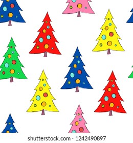 Christmas seamless pattern with stylized cartoon Christmas trees. Winter.
For packaging, wrappers, holidays, fabrics and light industry. Vector image.