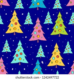 Christmas seamless pattern with stylized cartoon Christmas trees. Winter.
For packaging, wrappers, holidays, fabrics and light industry. Vector image.