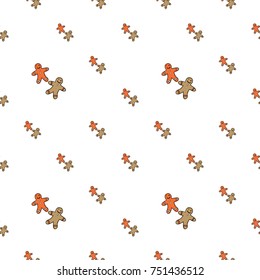 Christmas seamless pattern with sweet gingerbread men. Beautiful vector background for decoration xmas designs. Cute minimalistic art elements on white backdrop.