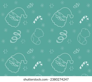 Christmas seamless pattern with Christmas symbols on a blue background. Vector EPS10