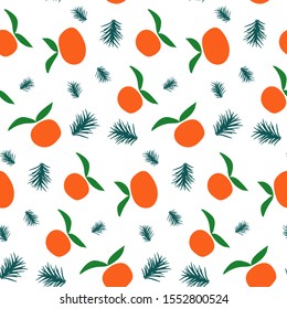 
Christmas seamless pattern tangerines and green leaves.