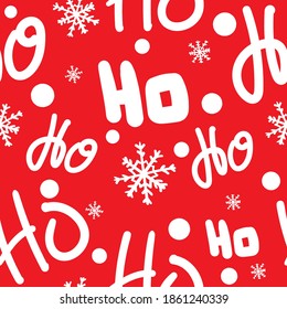 Weihnachten nahtloses Muster mit Text Ho-Ho-Ho und Schneeflocken. Neujahrsausdruck. Festliche Vektorgrafik.