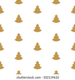 Christmas Seamless Pattern with Textured Gold Firs. Vector illustration.
