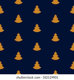 Christmas Seamless Pattern with Textured Gold Firs. Vector illustration.