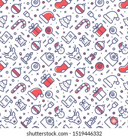 Christmas seamless pattern with thin line icons