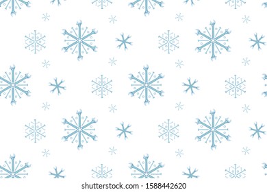 Christmas seamless pattern of tools laid out in the shape of snowflakes. Vector background for construction tools store, technical support, others.