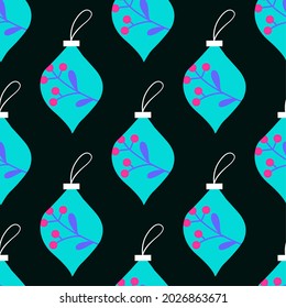 Weihnachtsnahtloses Muster mit Spielzeug. Handgezeichnete Vektorgrafik. Hintergrund für weihnachtliches Geschenkpapier, Verpackungen, Kartons, Taschen, Postkarten, Textilien, Inneneinrichtung.