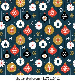 Christmas seamless pattern with toys. Scandinavian style. Vector illustration