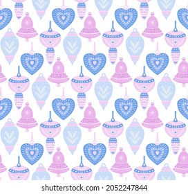 Christmas seamless pattern with toys. Scandinavian style. Vector illustration