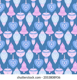 Christmas seamless pattern with toys. Scandinavian style. Vector illustration
