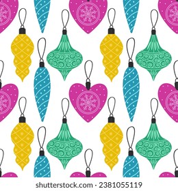 Christmas seamless pattern with toys. Christmas toys for the Christmas tree. Vector illustration