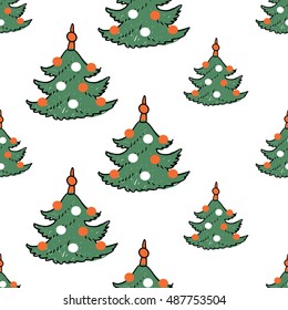Christmas seamless pattern with christmas tree. Beautiful vector background for decoration xmas designs. Cute minimalistic art elements on white backdrop.