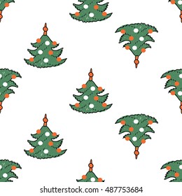 Christmas seamless pattern with christmas tree. Beautiful vector background for decoration xmas designs. Cute minimalistic art elements on white backdrop.