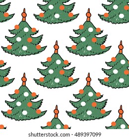 Christmas seamless pattern with christmas tree. Beautiful vector background for decoration xmas designs. Cute minimalistic art elements on white backdrop.