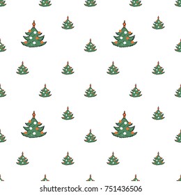 Christmas seamless pattern with christmas tree. Beautiful vector background for decoration xmas designs. Cute minimalistic art elements on white backdrop.