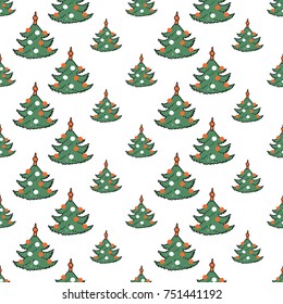 Christmas seamless pattern with christmas tree. Beautiful vector background for decoration xmas designs. Cute minimalistic art elements on white backdrop.