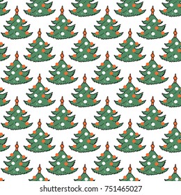 Christmas seamless pattern with christmas tree. Beautiful vector background for decoration xmas designs. Cute minimalistic art elements on white backdrop.
