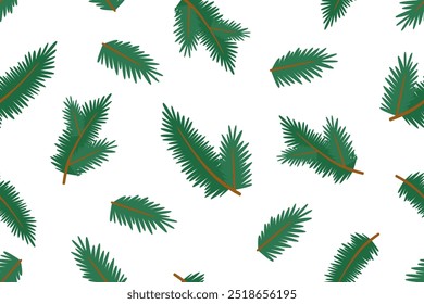Christmas seamless pattern of Christmas tree branches on white background. Christmas background. Christmas paper.