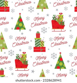 christmas seamless pattern with christmas tree and christmas gift design