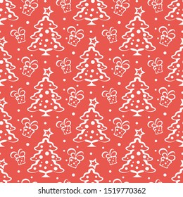 Christmas seamless pattern with christmas tree and gifts. Vector  
