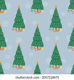 Patrón de Navidad sin fisuras con árbol de Navidad y regalos. La ilustración es excelente para embalar papel y embalar.