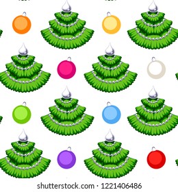Christmas seamless pattern with tree isolated on white background. Colorful backdrop. Happy New Year decoration. Clipping paths included.
