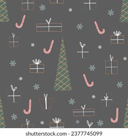 Christmas seamless pattern, with a tree, a pine tree, a festive atmosphere, a magic forest.