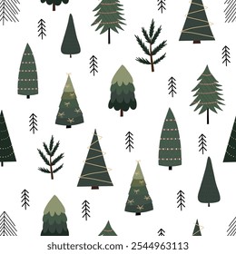 Christmas seamless pattern, with a tree, a pine tree, a festive atmosphere, a magic Christmas tree.	
