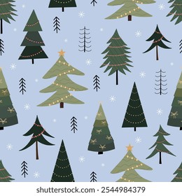 Christmas seamless pattern, with a tree, a pine tree, a festive atmosphere, a magic Christmas tree.	
