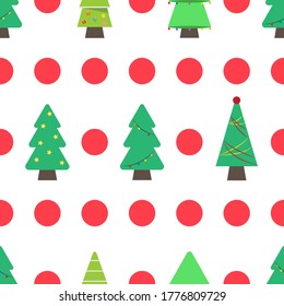 Christmas seamless pattern, Christmas tree and red dot on white background.	

