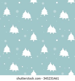 Christmas Seamless Pattern.  Christmas Tree & Snowflake on Sky Blue Background. Vector illustration.