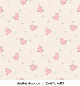 Christmas seamless pattern with Christmas tree and snowflakes, vector background. Design template for wallpaper, fabric, wrapping, textile
